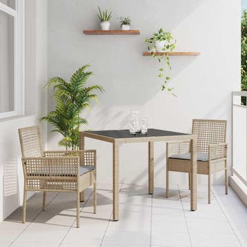 vidaXL Tuin Eettafel Set 3 st Beige poly rattan, Verzenden, Nieuw