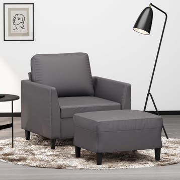 vidaXL Fauteuil met voetenbank / zetel 60 cm kunstleer grijs, Verzenden, Nieuw