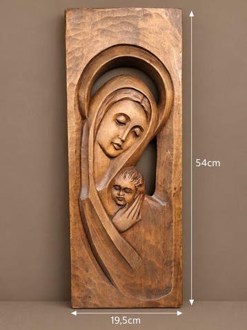 Reliëf, Heilige reliëf houtsnijwerken - 54 cm - Hout