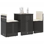 vidaXL 3-delige Bistroset met kussens poly rattan zwart, Tuin en Terras, Verzenden, Nieuw
