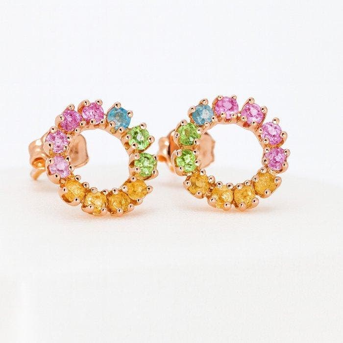 Zonder minimumprijs - Oorbellen Verguld Toermalijn - 18k, Bijoux, Sacs & Beauté, Boucles d'oreilles