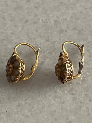 Boucles doreilles - 18 carats Or jaune Perle - Perle -, Handtassen en Accessoires, Oorbellen, Nieuw