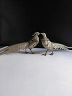 Couple de faisans en métal argenté - sculptuur, Figure,