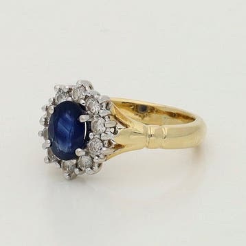 Bague - 18 carats Or jaune, Or blanc Saphir - Diamant