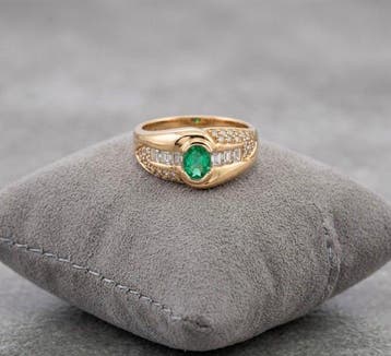 Bague - 18 carats Or jaune Émeraude - Diamant, Bijoux, Sacs & Beauté