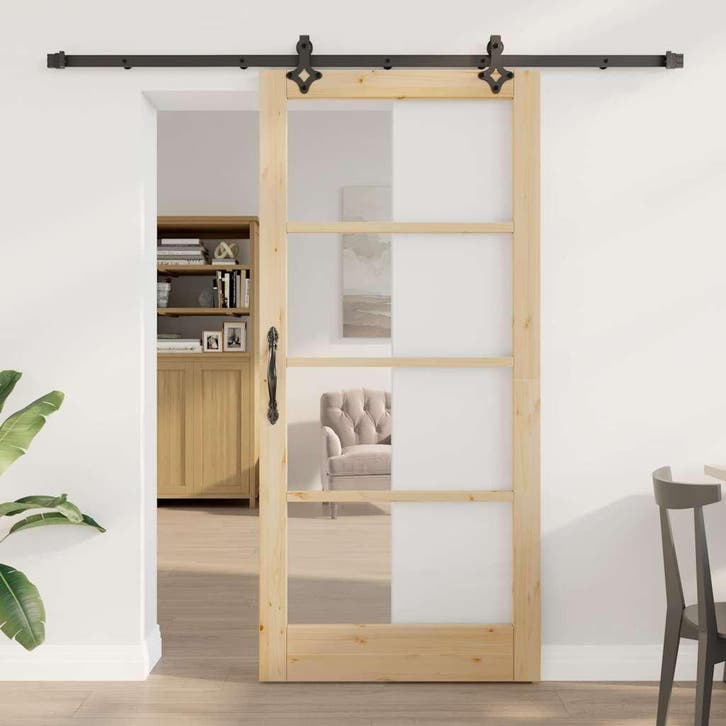 vidaXL Schuifdeur Naturel 93 x 202 cm Massief grenenhout en, Doe-het-zelf en Bouw, Deuren en Vliegenramen, Nieuw, Verzenden