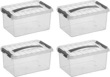 Sunware Q-line Opbergbox Transparant/Grijs 6 liter Set van 4, Ophalen of Verzenden, Nieuw