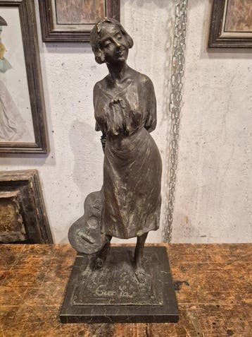 E. Sanvito - sculptuur, Cicala - 50 cm - Brons, Marmer, Antiquités & Art