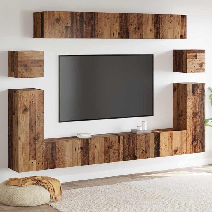 vidaXL TV Eenheden Wandgemonteerd 4 pcs Oud Hout Bewerkt, Huis en Inrichting, Kasten |Televisiemeubels, Nieuw, Verzenden