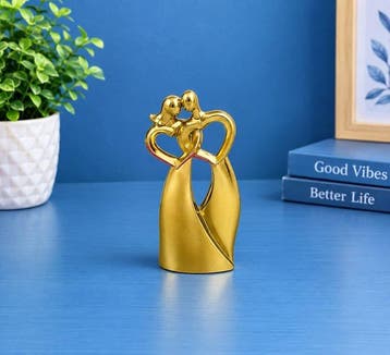 sculptuur, Elegant Golden Couple Heart Sculpture – Romantic, Antiek en Kunst