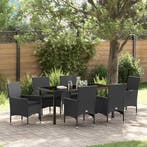 vidaXL Tuin Eettafel Set met kussen 7 pcs Zwart poly rattan, Verzenden