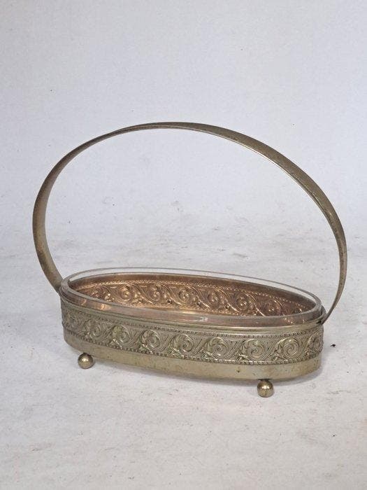 Schaal - Messing, Glas - Tafelmand, Antiek en Kunst, Kunst | Designobjecten