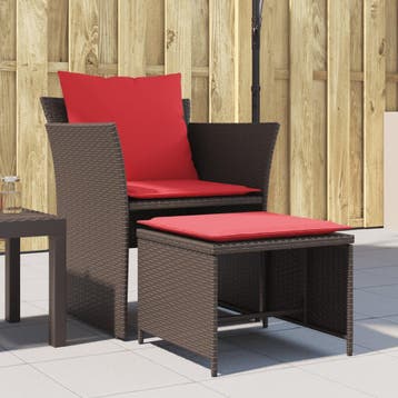 vidaXL Tuinstoel met voetenbank poly rattan bruin, Verzenden