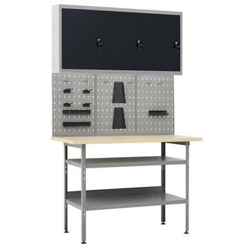 vidaXL Werkbank met drie wandpanelen en een kast, Verzenden