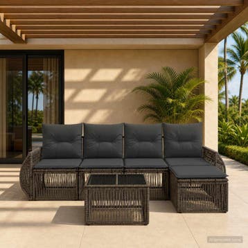 vidaXL Tuinbank Set 6 st Grijs en Donkergrijs poly rattan, Verzenden