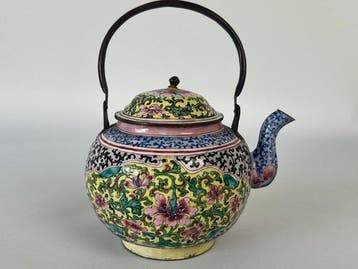 Kloisonné-emaille op koper theepot- en theekopjesset - Koper