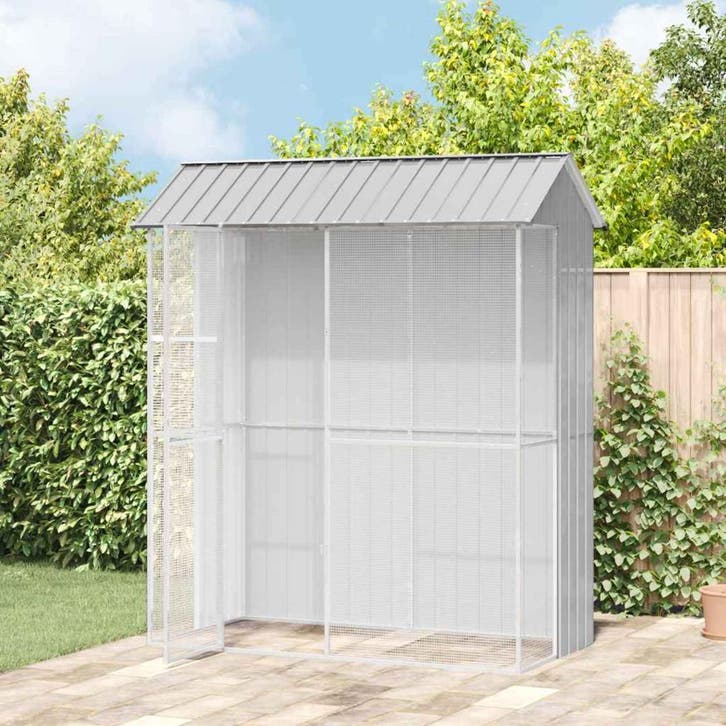 vidaXL Vogelkooi met opslag Grijs 215 x 110 x 247 cm, Dieren en Toebehoren, Vogels | Toebehoren, Nieuw, Verzenden