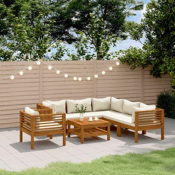 vidaXL 7-delige Loungeset met crèmekleurige kussens massief, Verzenden, Nieuw, Loungeset