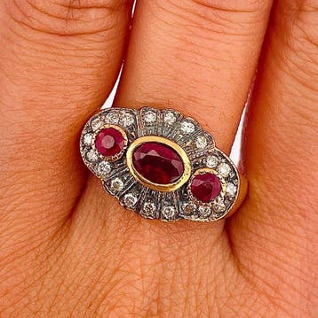 Zonder minimumprijs - Ring - 9 kt. Geel goud, Zilver Robijn