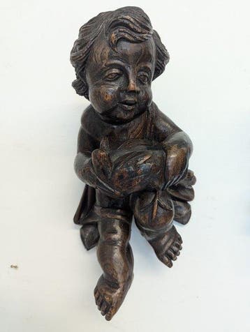 Beeld, Twee putti, 18e eeuw - 29 cm - Hout, Antiek en Kunst