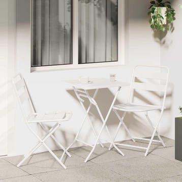 vidaXL Tuin Bistro Set 3 pcs Wit Staal, Tuin en Terras, Verzenden, Nieuw