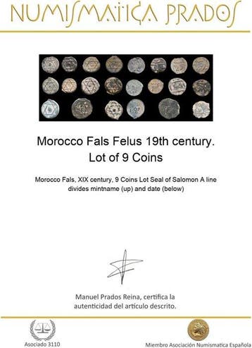 Marokko. Fals Felus 19th century. Lot of 9 Coins (Zonder