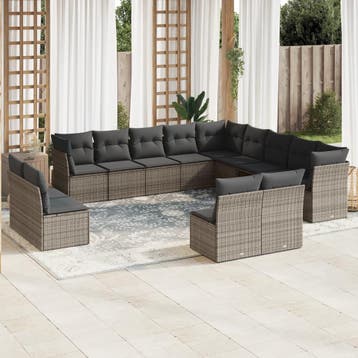 vidaXL 13-delige Loungeset met kussens poly rattan grijs, Verzenden, Nieuw, Loungeset