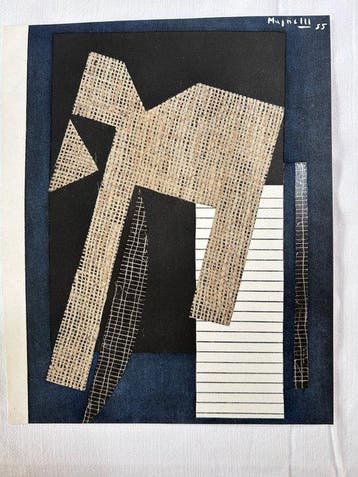 Alberto Magnelli - Papier collé sur fond bleu (1957)