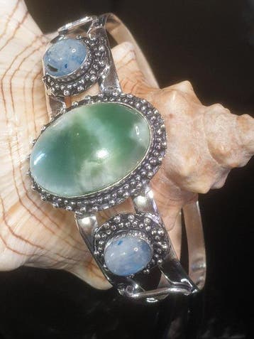 Hémimorphite, Larimar, Pierre de lune arc-en-ciel - Bracelet