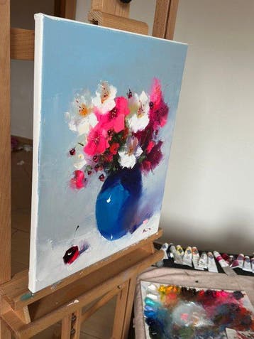 Aziz Sulaimanov - Colorful Flowers in a Blue Vase