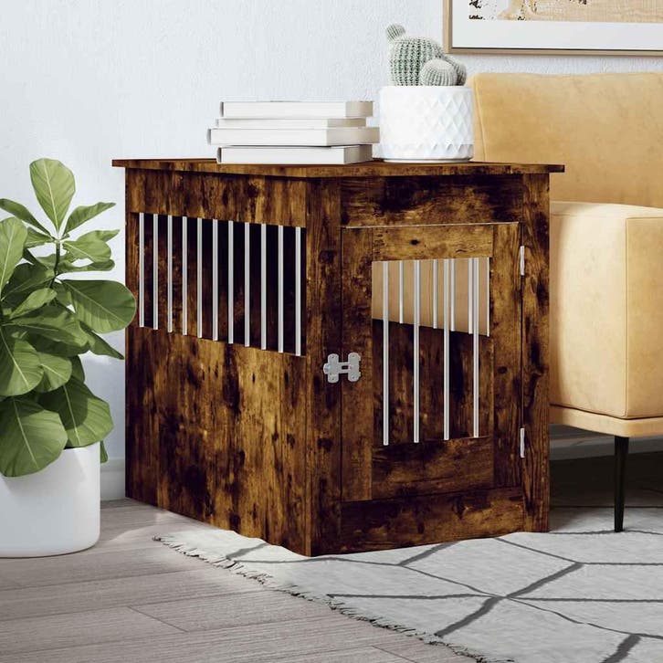 vidaXL Hondenbench 55 x 80 x 68 cm bewerkt hout gerookt, Dieren en Toebehoren, Hondenhokken, Nieuw, Verzenden