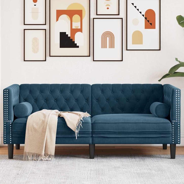 Chesterfield bank blauw -37% retour deal! Wees erbij, Huis en Inrichting, Zetels | Zetels, 150 tot 200 cm, Minder dan 75 cm, Rechte bank