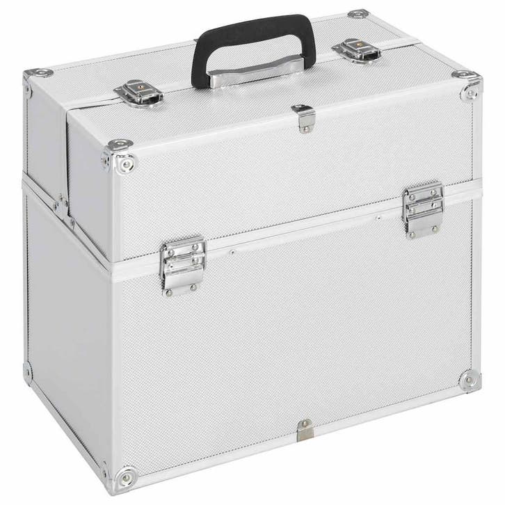 vidaXL Make-up koffer 38x23x34 cm aluminium zilverkleurig, Handtassen en Accessoires, Toilettassen, Nieuw, Verzenden