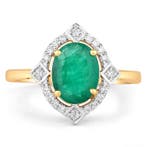 Bague - 14 carats Or jaune - 1.68ct. tw. Émeraude - Diamant, Bijoux, Sacs & Beauté