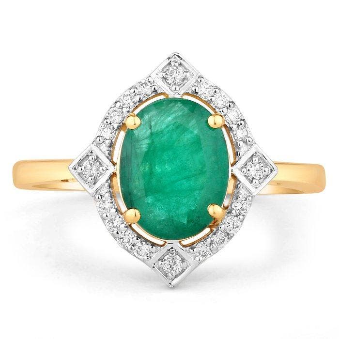 Bague - 14 carats Or jaune - 1.68ct. tw. Émeraude - Diamant, Bijoux, Sacs & Beauté, Bagues