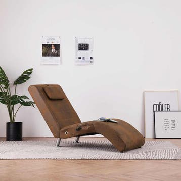 vidaXL Massage chaise longue met kussen kunstsuède bruin, Verzenden, Nieuw