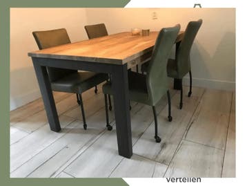 Set van 4 groene leren eetkamerstoelen - met wieltjes -, Ophalen of Verzenden, Nieuw, Eén