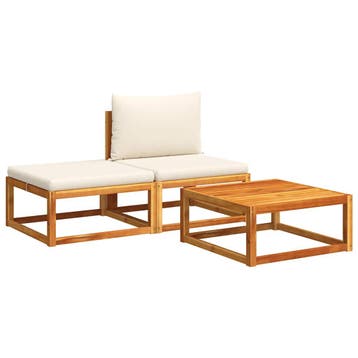 vidaXL 3-delige tuinbankset met kussens acaciahout & rotan, Tuin en Terras, Verzenden, Nieuw