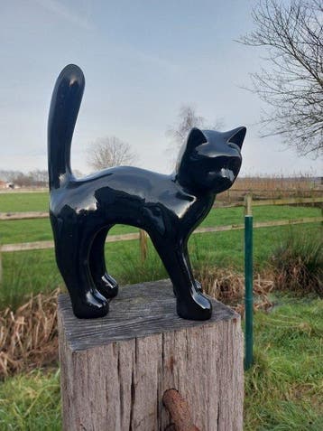 Statue, Garden statue - Cat - Color black - 46 cm -