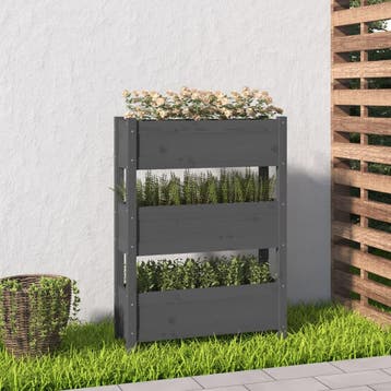vidaXL Plantenbak 77x25x104,5 cm massief grenenhout grijs, Tuin en Terras, Verzenden, Nieuw