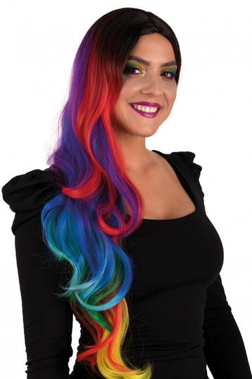 KIMU® Lange Regenboog Pruik Krullen Zwarte Uitgroei Ombré Ba, Kleding | Dames, Carnavalskleding en Feestkleding, Ophalen of Verzenden