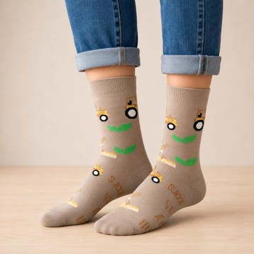 Sokken - Tractor Print - Geel Bruin - Katoen - Maat 38-45, Kleding | Dames, Nieuw