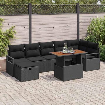 vidaXL Tuinbank Set 8 st Zwart poly rattan, Verzenden