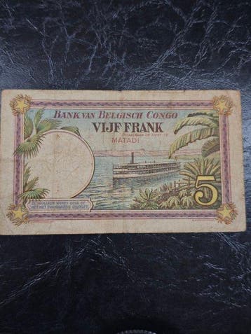 Congo belge. - 5 Francs - 26/12/1924 - Matadi - Pick 8c