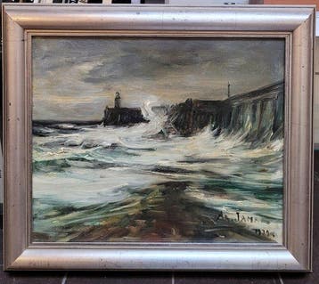 Armand Jamar. (1870-1940) - Gros temps à Blankenberghe, Antiquités & Art