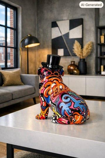 Art House - Beeld, ***BULDOG MET HOED***Kleurijk - 27 cm -