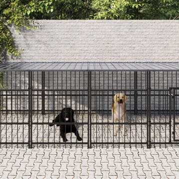 vidaXL Hondenkennel met dak 7,51 m² staal, Verzenden, Nieuw