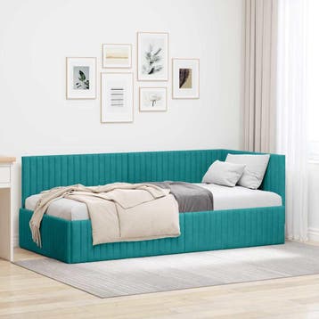 vidaXL Hoek Bed Frame met hoofdeinde Turquoise 90 cm x 190, Huis en Inrichting, Slaapkamer | Bedden, Verzenden, Nieuw