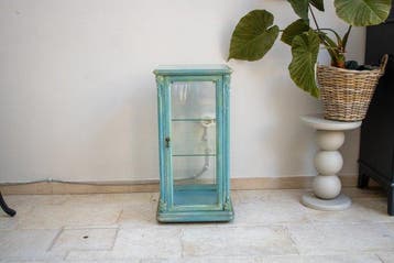 Vitrinekast - met wielen, twee planken - Hout, Glas - met