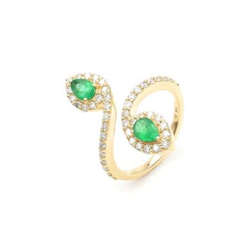 Verlovingsring - 14 karaat Geel goud - 1.37ct. tw. Smaragd -